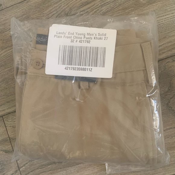 NWT LANDS' END YOUNG MEN'S SOLID PLAIN FRONT CHINO PANTS KHAKI 27X32 - Picture 6 of 8
